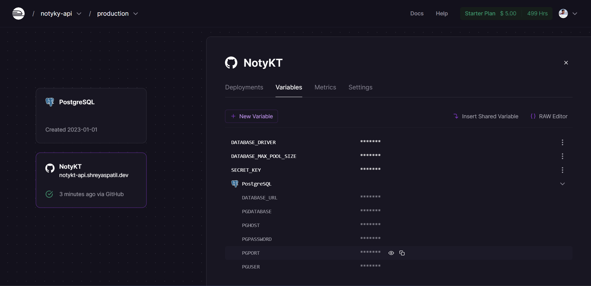 Railway.app Dashboard - NotyKT